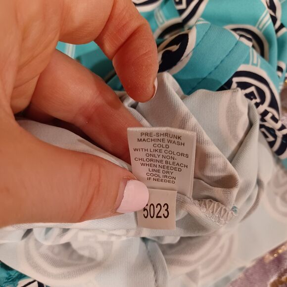 Lulu B Teal Blue Geometric V-Neck Long Sleeve Button Front Top Large Colorful - Picture 8 of 8